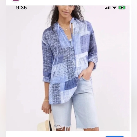 Pilcro Anthropologie Blouse Tunic Patchwork Print Tiered Medium Petite - Picture 4 of 12